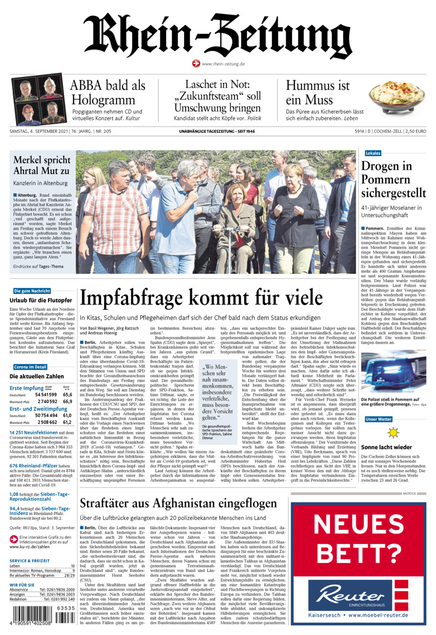 Rhein-Zeitung Kreis Cochem-Zell vom Samstag, 04.09.2021