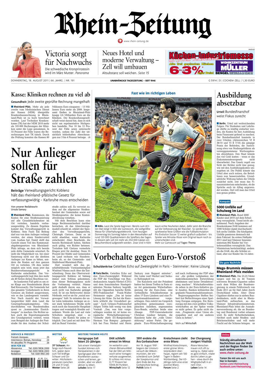 Rhein-Zeitung Kreis Cochem-Zell vom Donnerstag, 18.08.2011