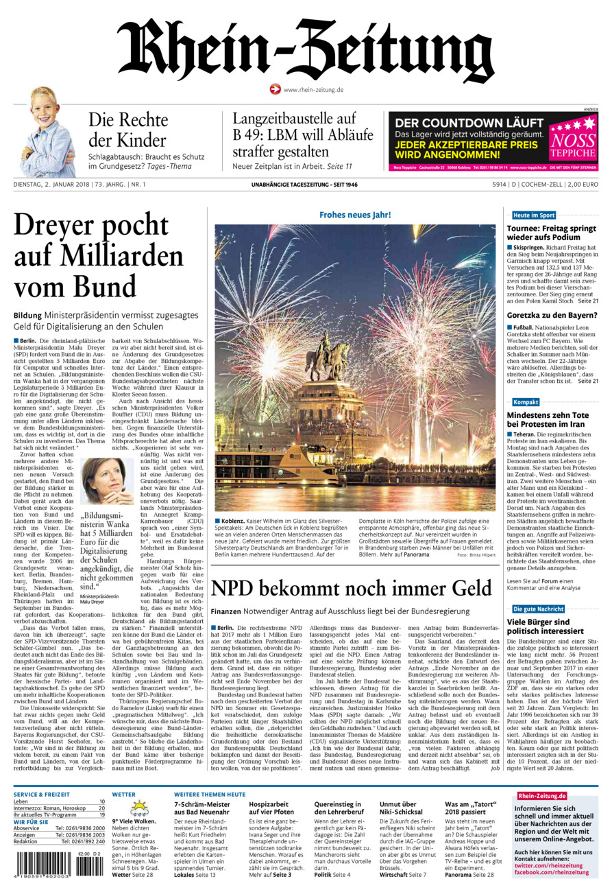 Rhein-Zeitung Kreis Cochem-Zell vom Dienstag, 02.01.2018