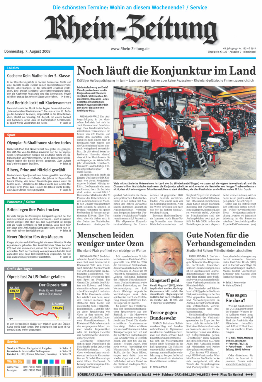 Rhein-Zeitung Kreis Cochem-Zell vom Donnerstag, 07.08.2008