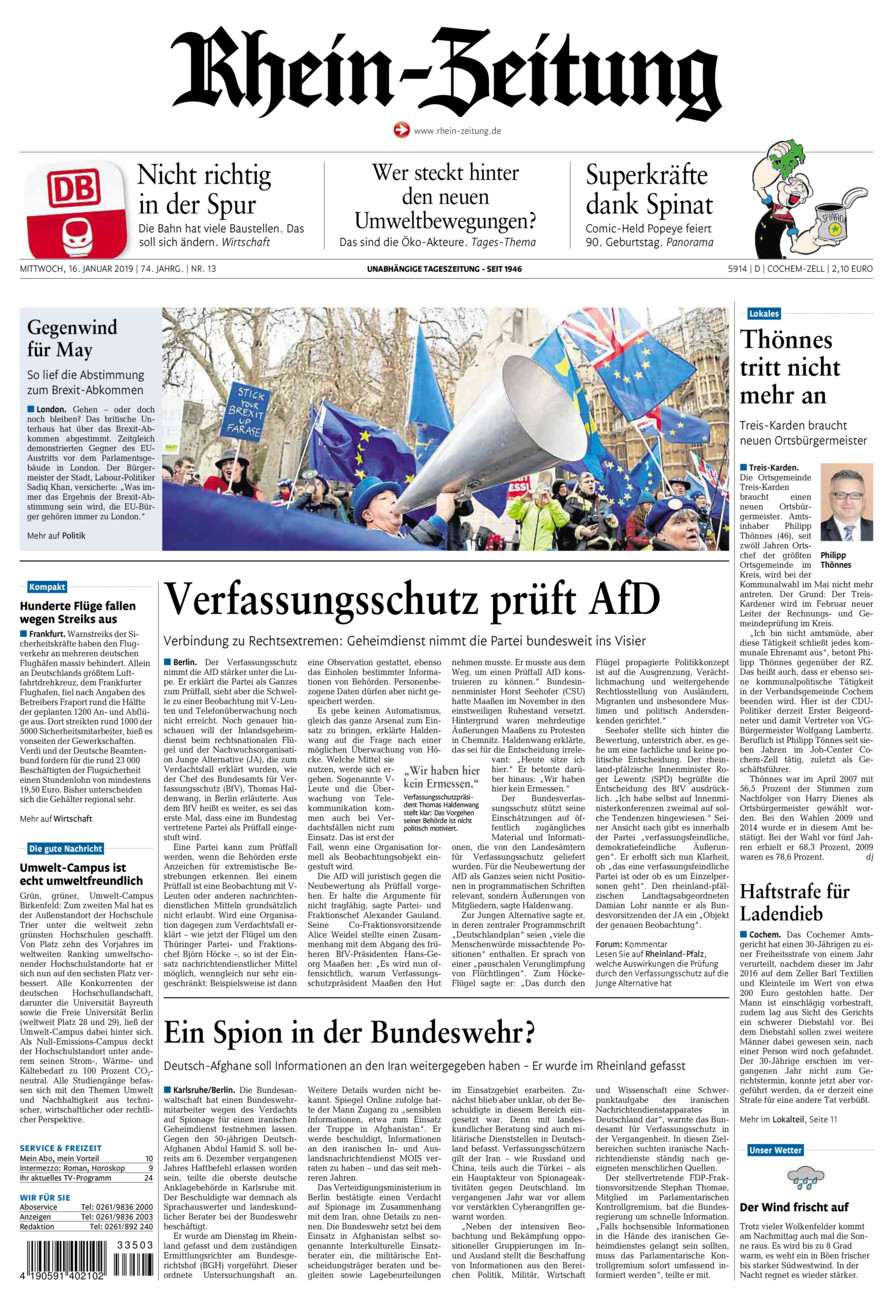 Rhein-Zeitung Kreis Cochem-Zell vom Mittwoch, 16.01.2019