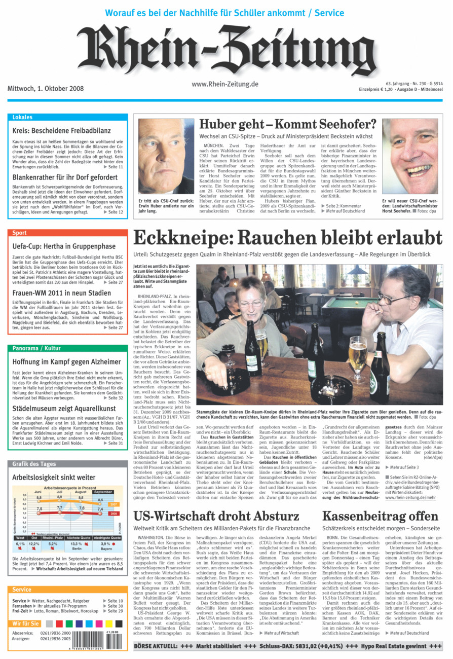 Rhein-Zeitung Kreis Cochem-Zell vom Mittwoch, 01.10.2008