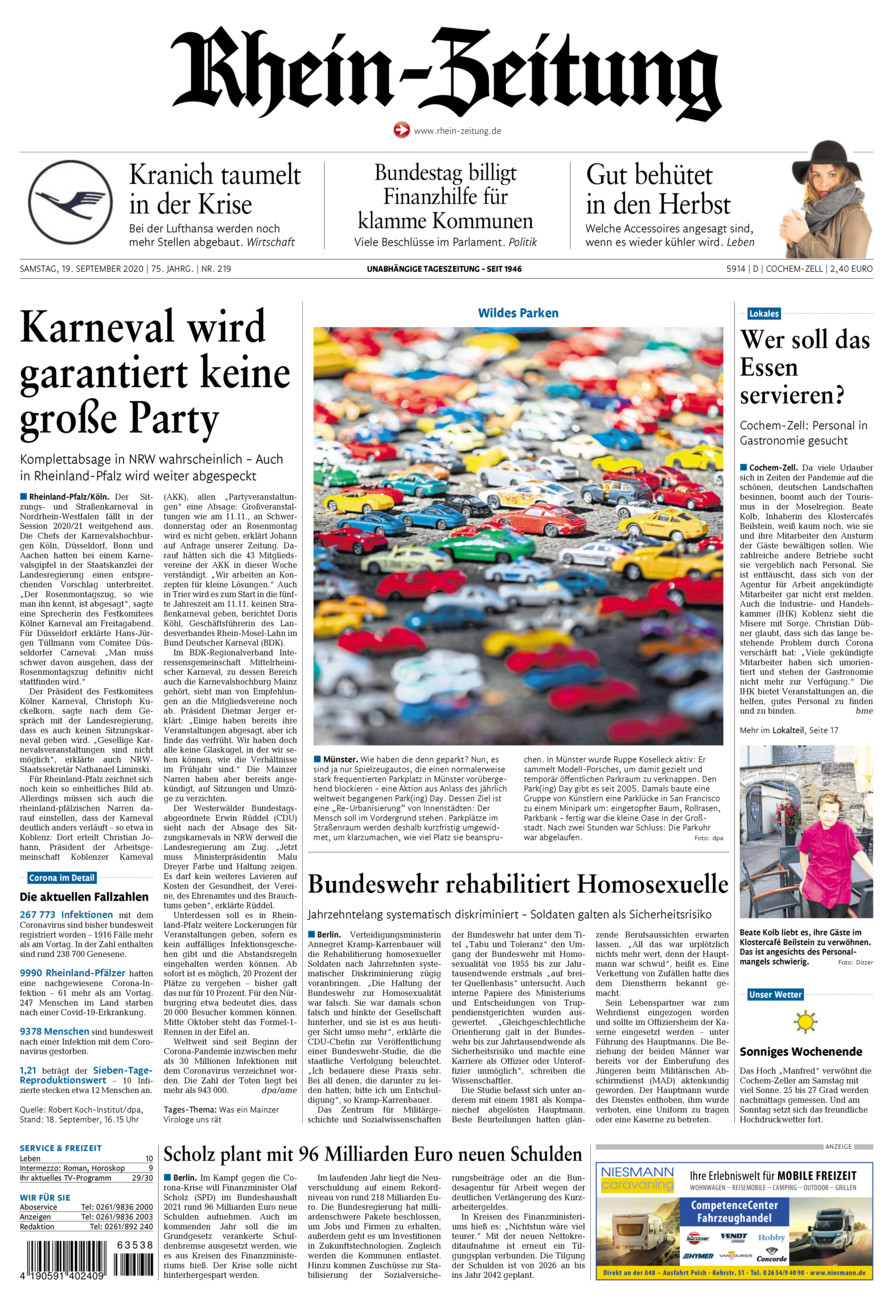 Rhein-Zeitung Kreis Cochem-Zell vom Samstag, 19.09.2020