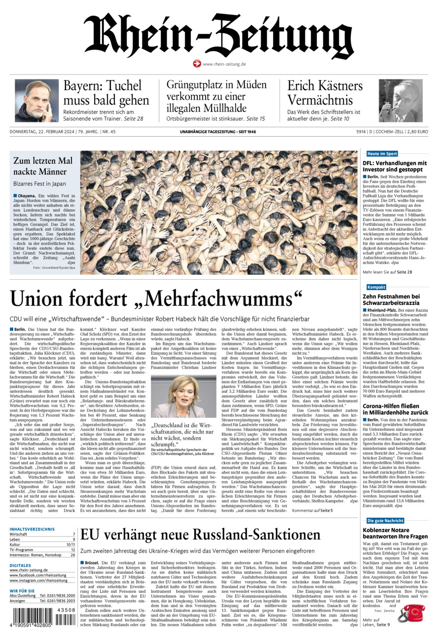 Rhein-Zeitung Kreis Cochem-Zell vom Donnerstag, 22.02.2024