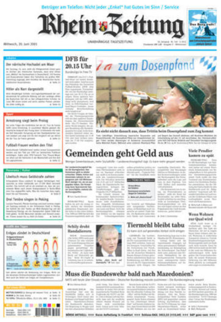 Rhein-Zeitung Kreis Cochem-Zell vom Mittwoch, 20.06.2001