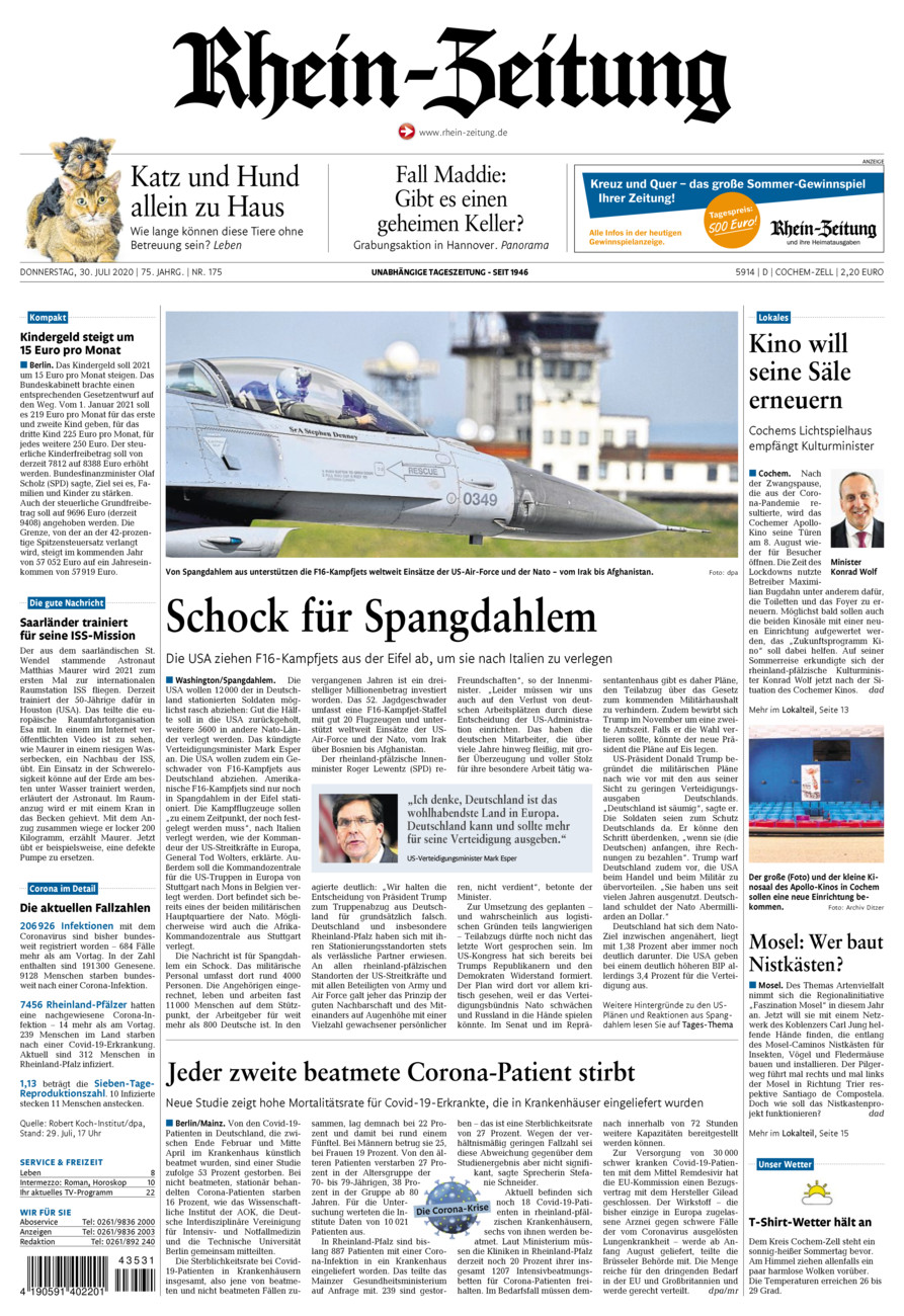 Rhein-Zeitung Kreis Cochem-Zell vom Donnerstag, 30.07.2020