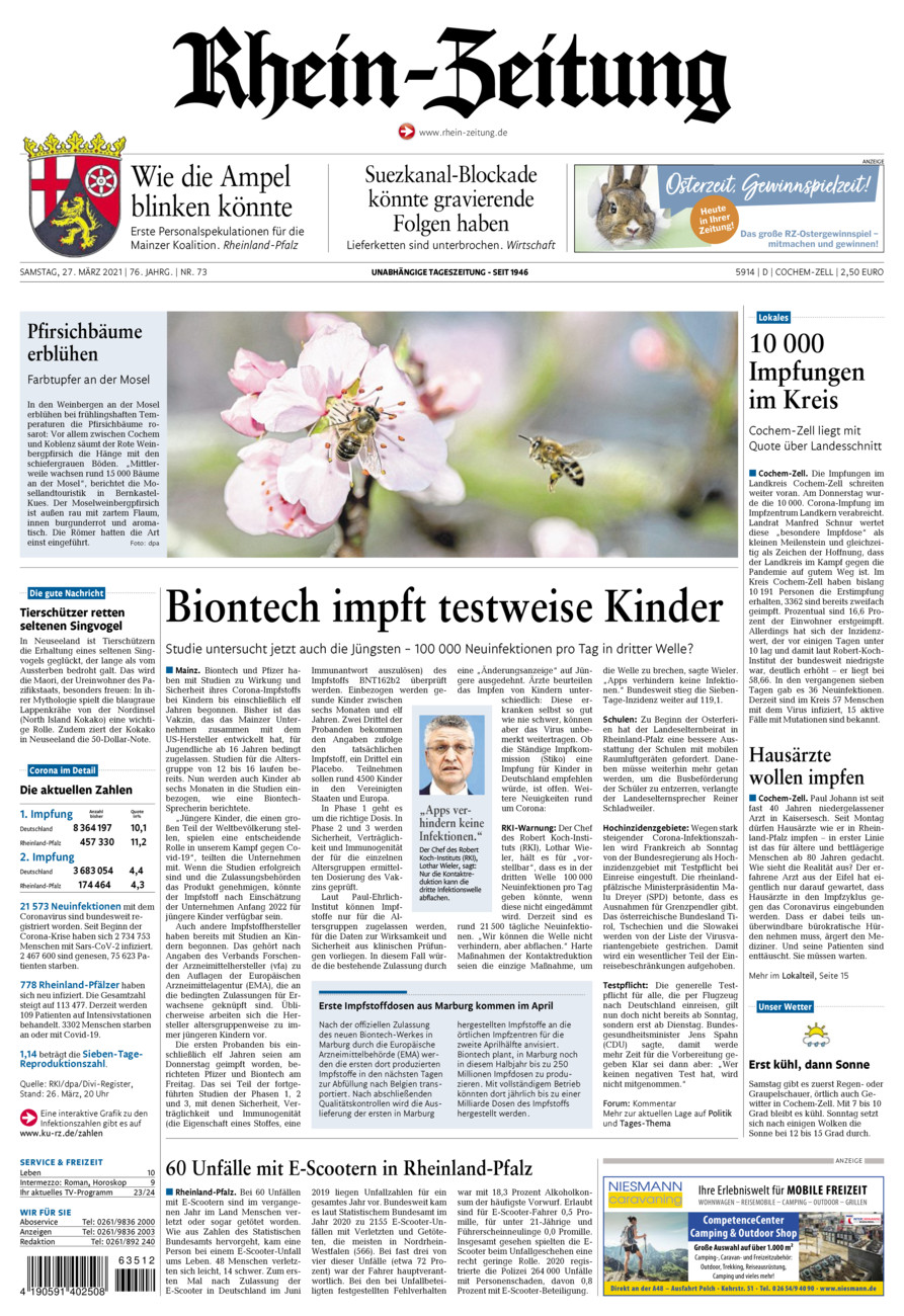 Rhein-Zeitung Kreis Cochem-Zell vom Samstag, 27.03.2021