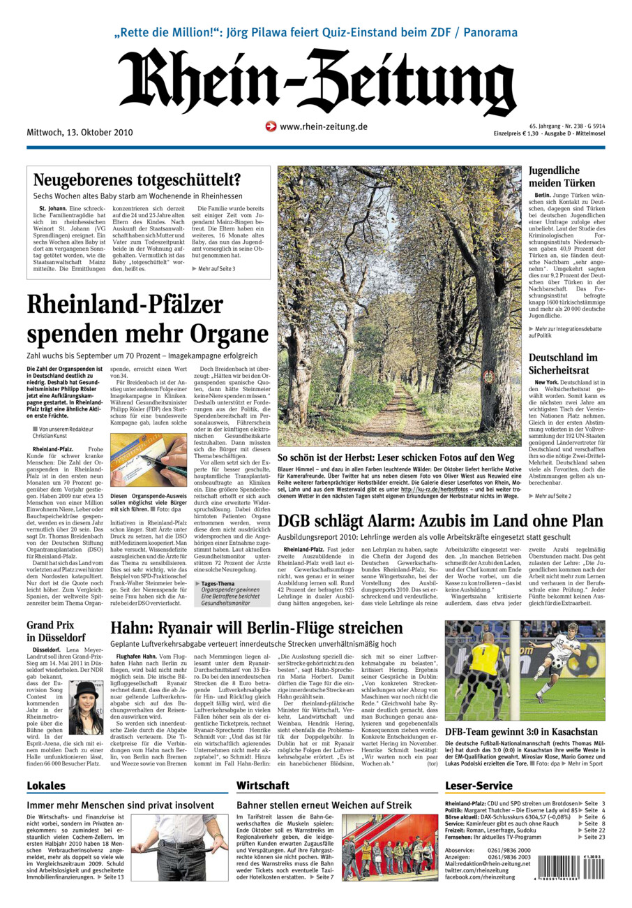 Rhein-Zeitung Kreis Cochem-Zell vom Mittwoch, 13.10.2010