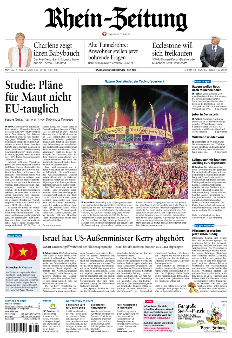 Rhein-Zeitung Kreis Cochem-Zell vom Montag, 04.08.2014