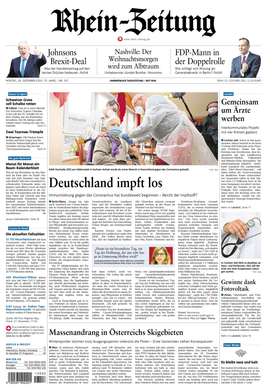 Rhein-Zeitung Kreis Cochem-Zell vom Montag, 28.12.2020