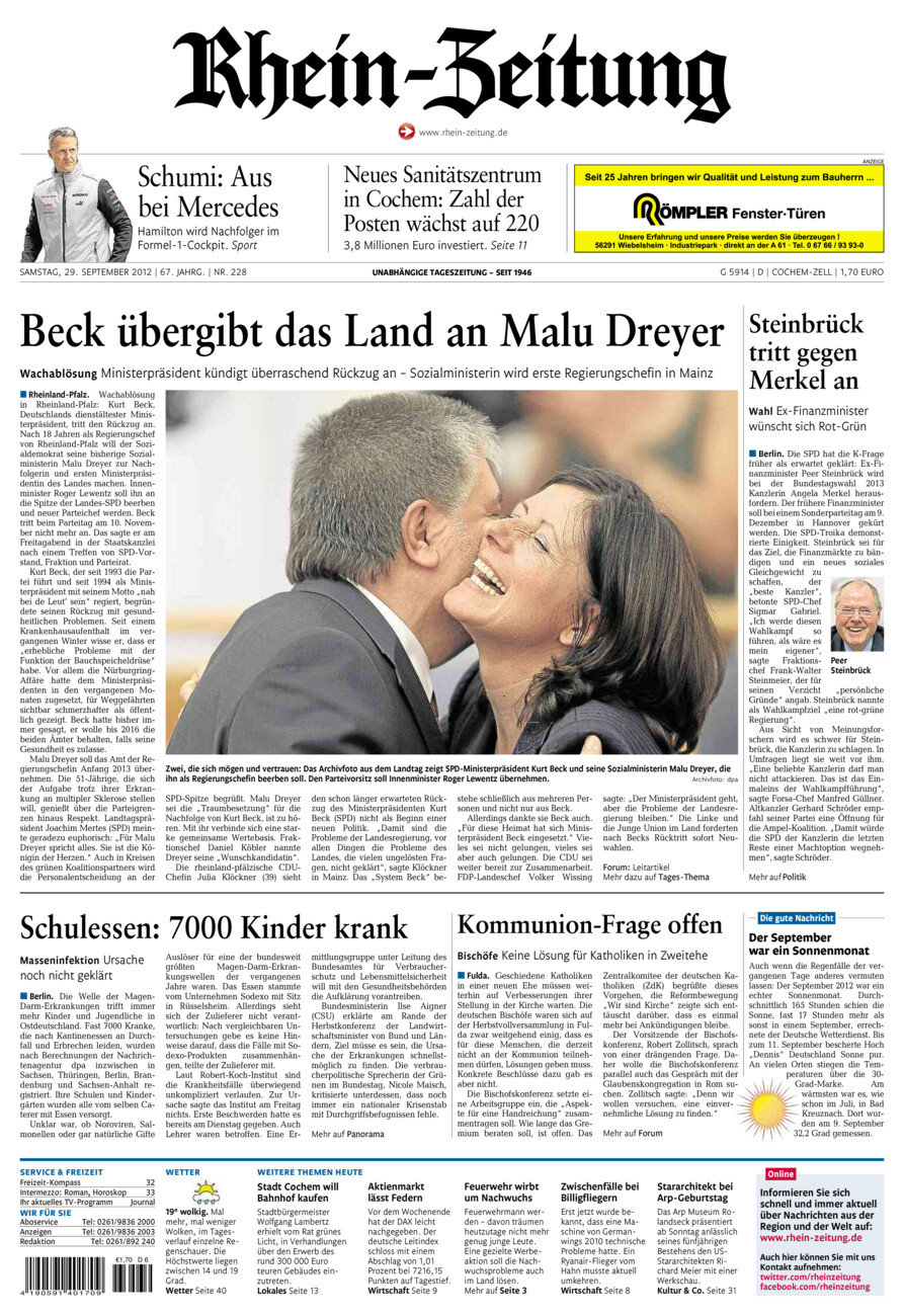 Rhein-Zeitung Kreis Cochem-Zell vom Samstag, 29.09.2012
