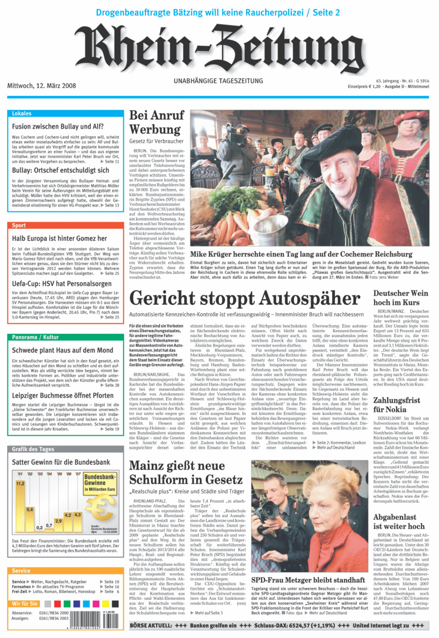 Rhein-Zeitung Kreis Cochem-Zell vom Mittwoch, 12.03.2008