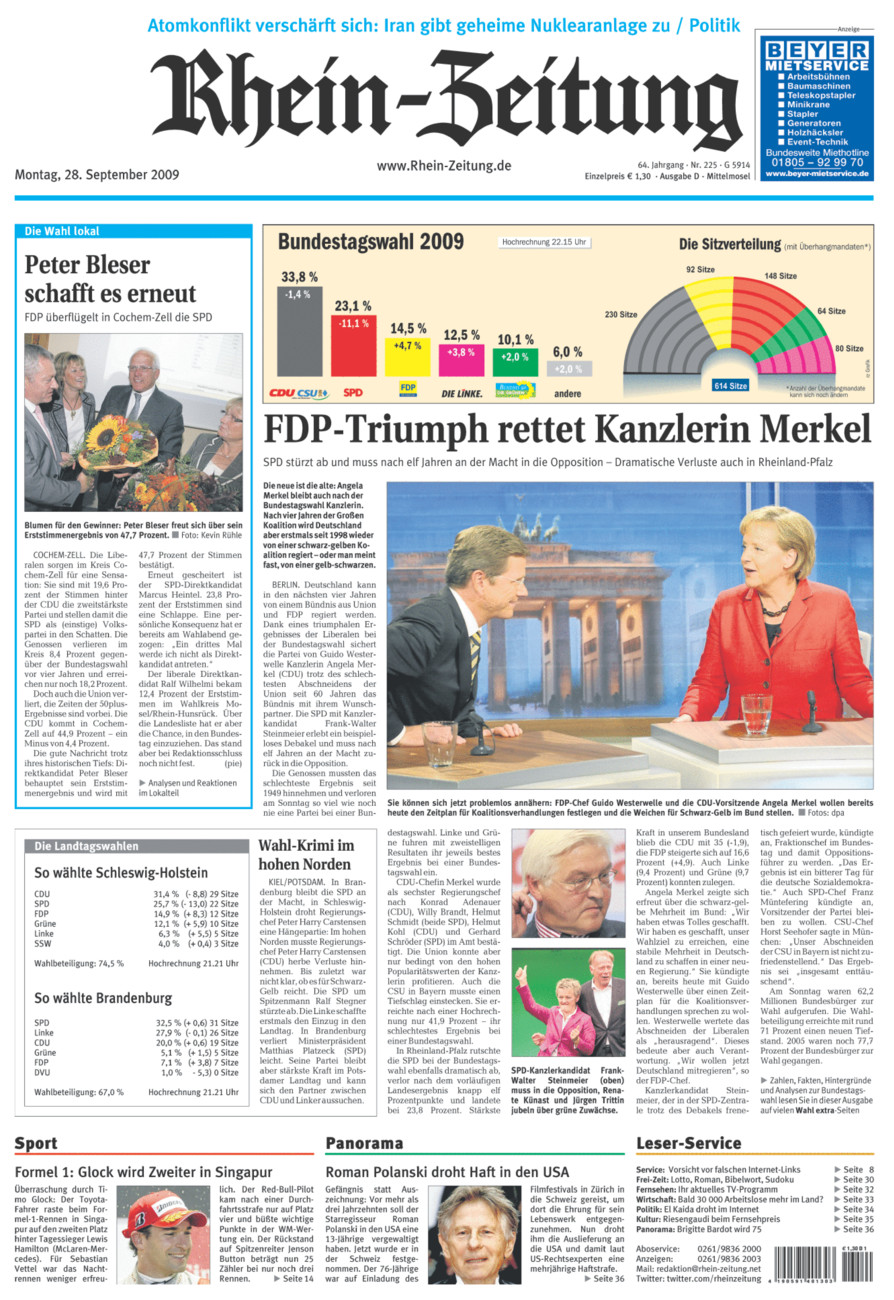 Rhein-Zeitung Kreis Cochem-Zell vom Montag, 28.09.2009