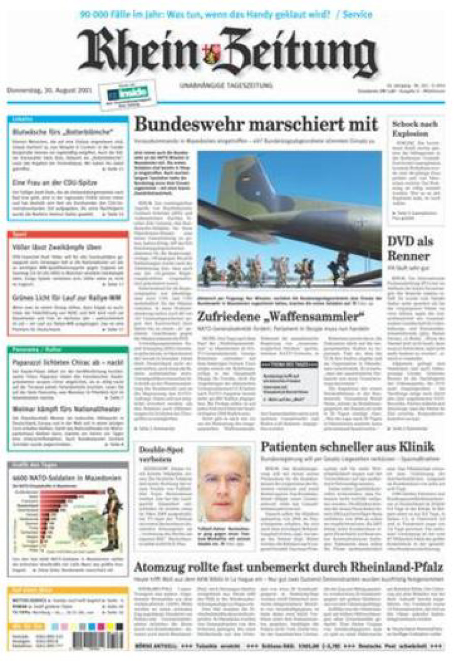 Rhein-Zeitung Kreis Cochem-Zell vom Donnerstag, 30.08.2001