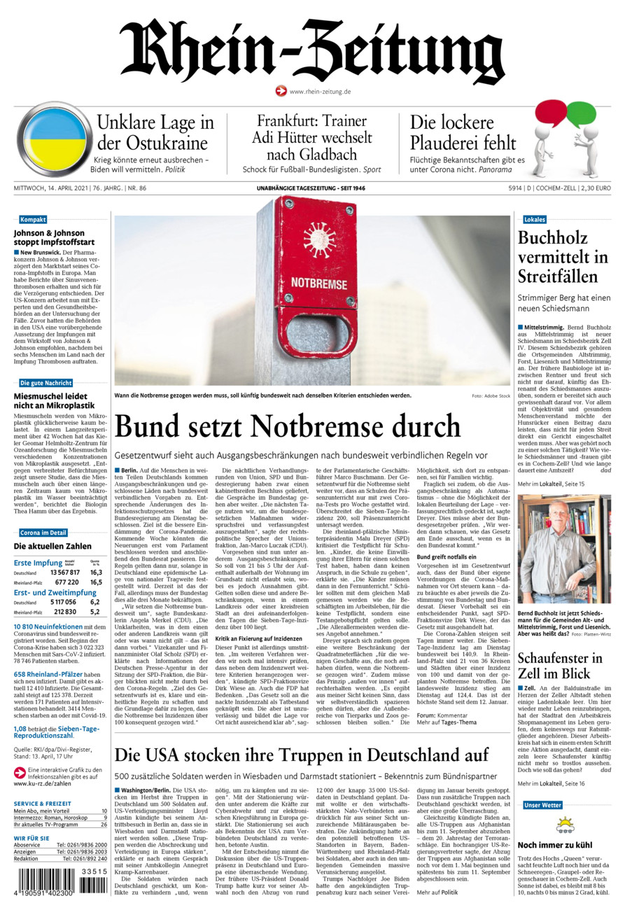 Rhein-Zeitung Kreis Cochem-Zell vom Mittwoch, 14.04.2021