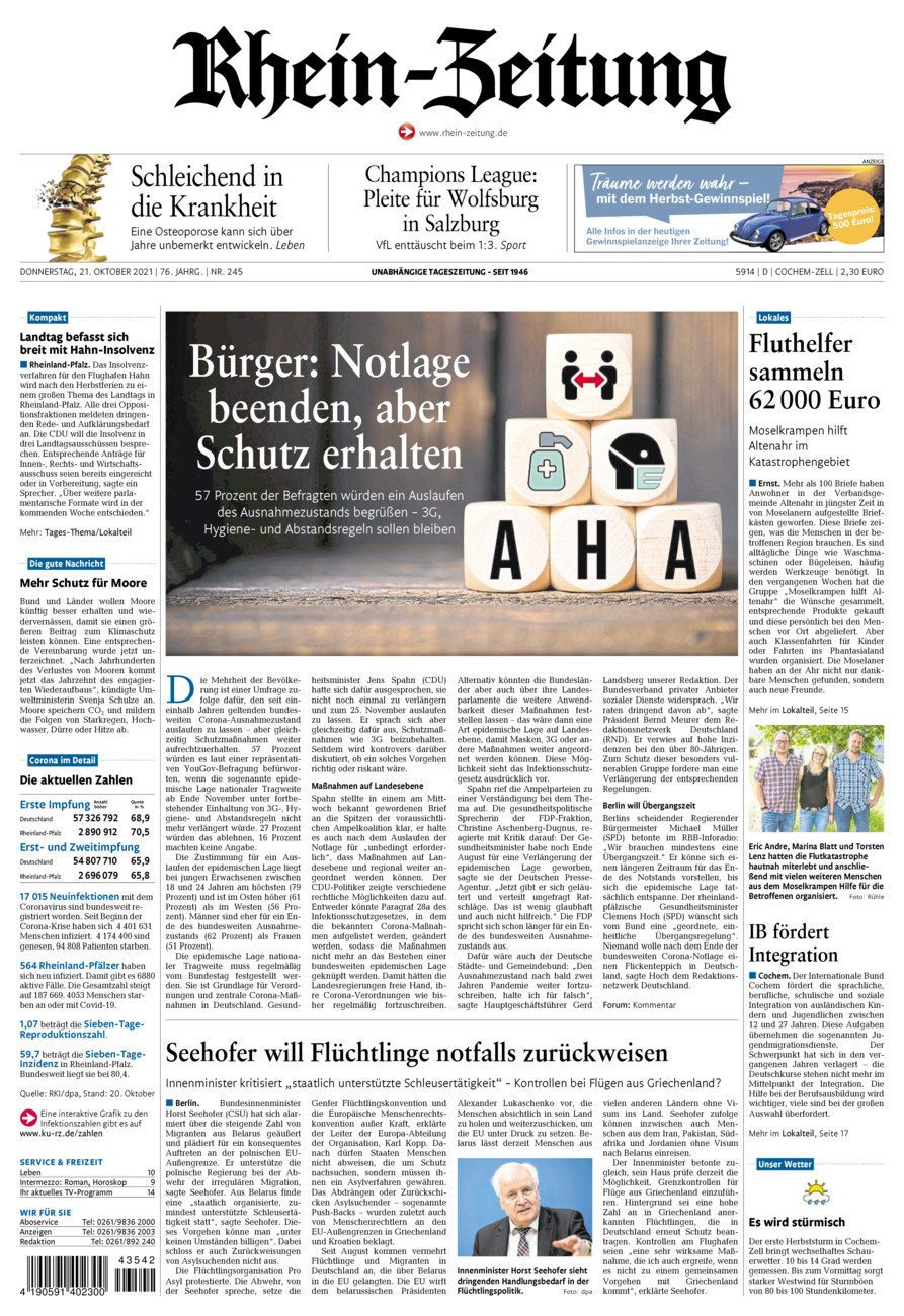 Rhein-Zeitung Kreis Cochem-Zell vom Donnerstag, 21.10.2021