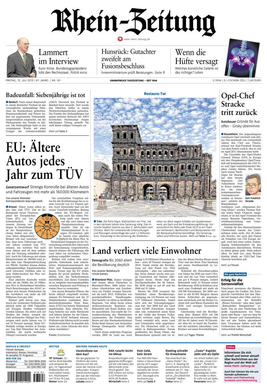 Rhein-Zeitung Kreis Cochem-Zell vom Freitag, 13.07.2012
