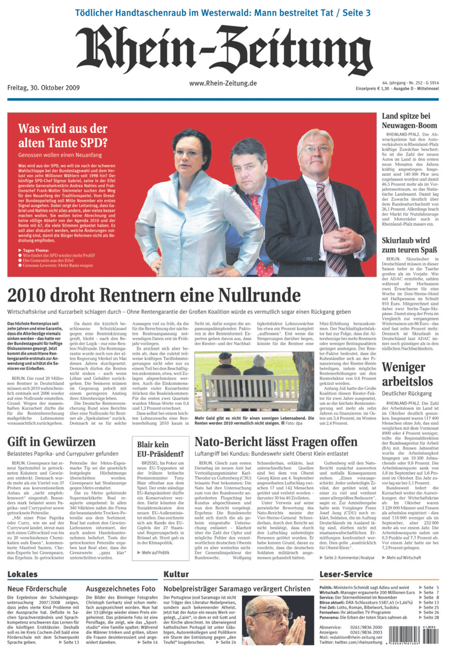 Rhein-Zeitung Kreis Cochem-Zell vom Freitag, 30.10.2009