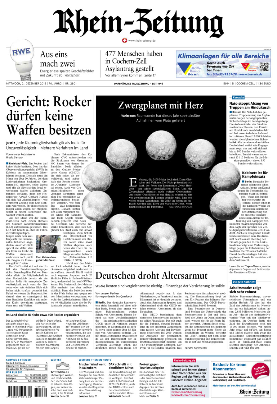 Rhein-Zeitung Kreis Cochem-Zell vom Mittwoch, 02.12.2015
