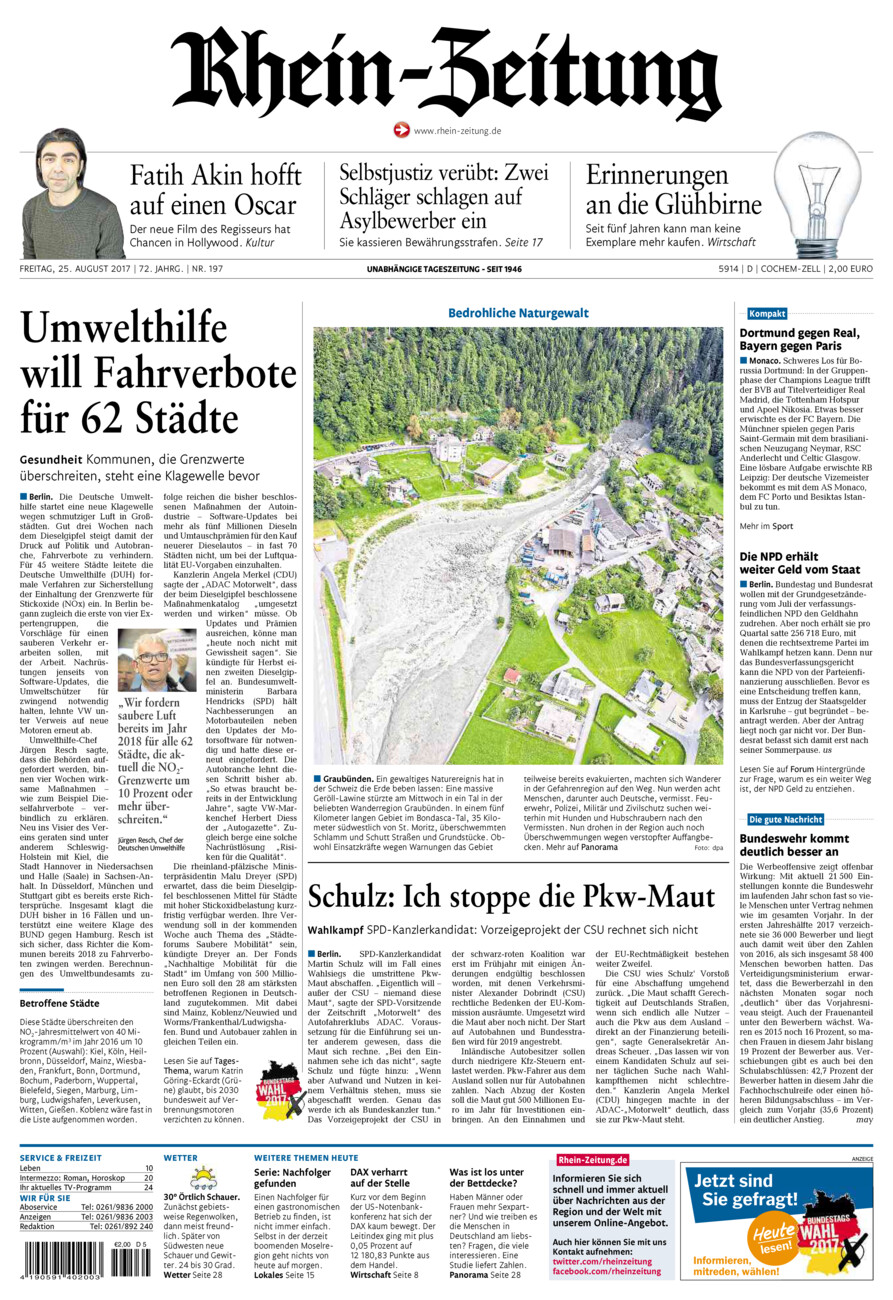 Rhein-Zeitung Kreis Cochem-Zell vom Freitag, 25.08.2017