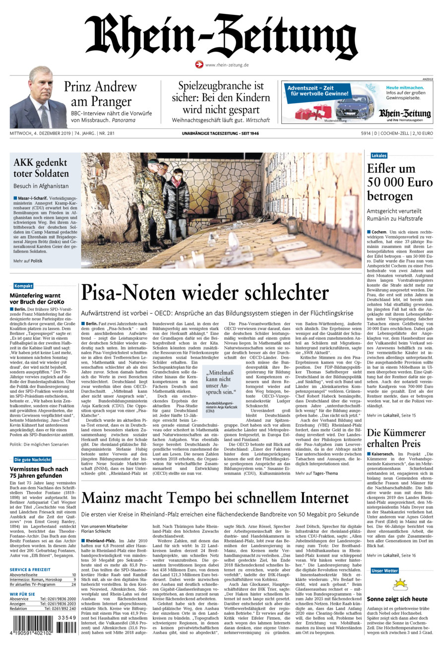 Rhein-Zeitung Kreis Cochem-Zell vom Mittwoch, 04.12.2019