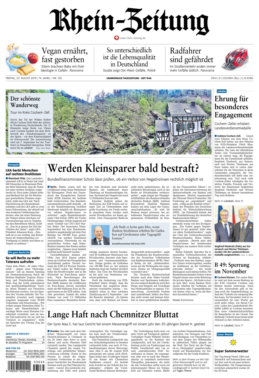 Rhein-Zeitung Kreis Cochem-Zell vom Freitag, 23.08.2019