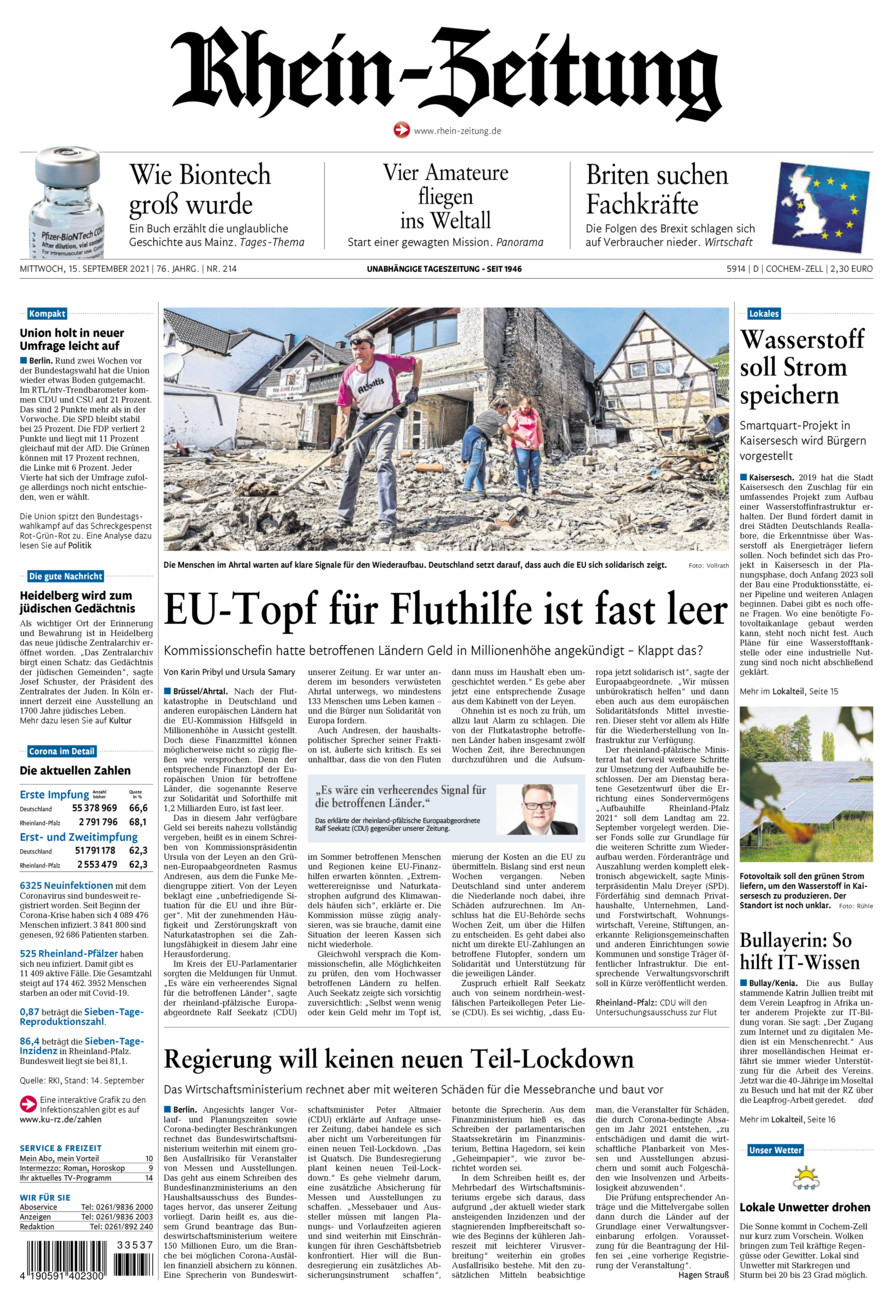 Rhein-Zeitung Kreis Cochem-Zell vom Mittwoch, 15.09.2021