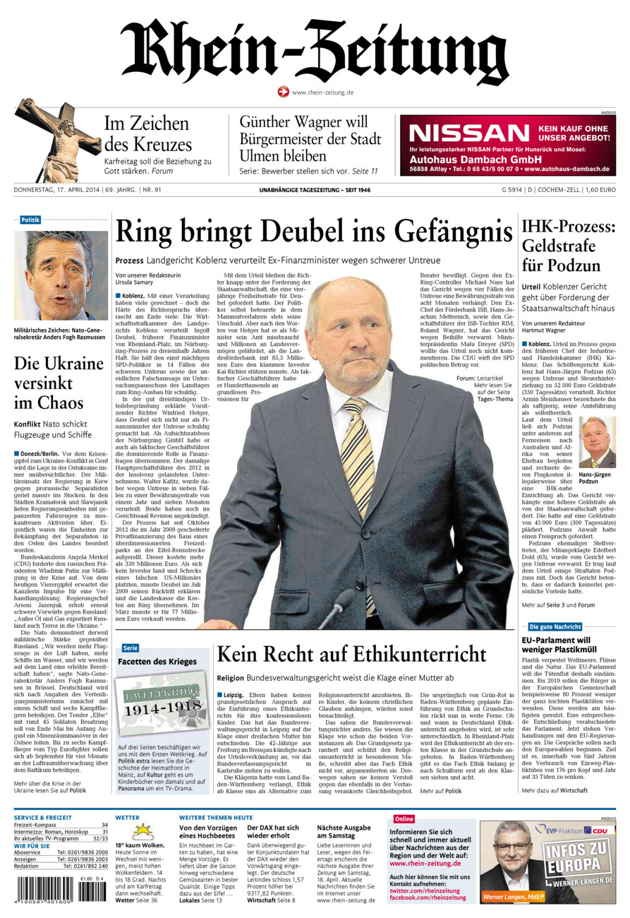 Rhein-Zeitung Kreis Cochem-Zell vom Donnerstag, 17.04.2014