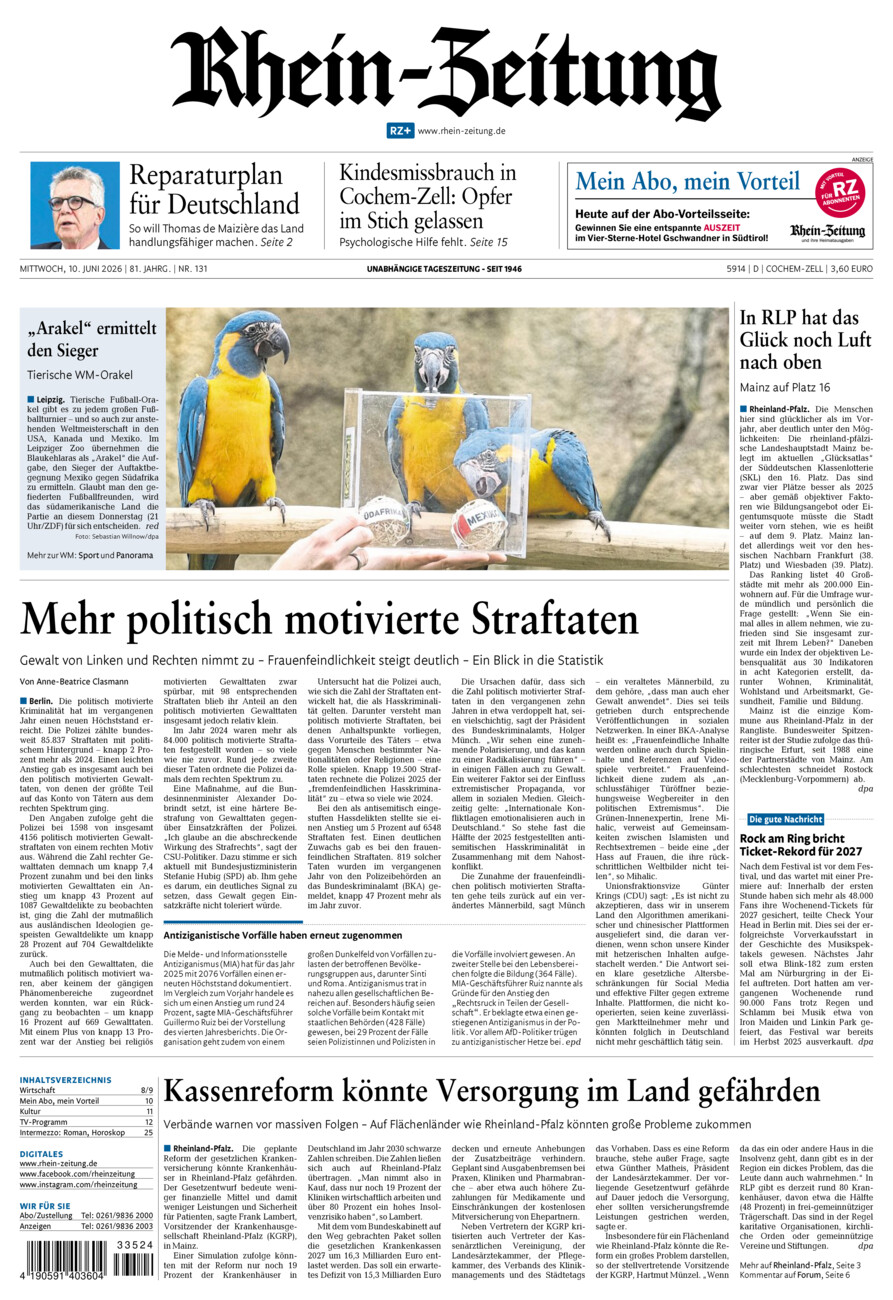 Rhein-Zeitung Kreis Cochem-Zell vom Mittwoch, 10.06.2026