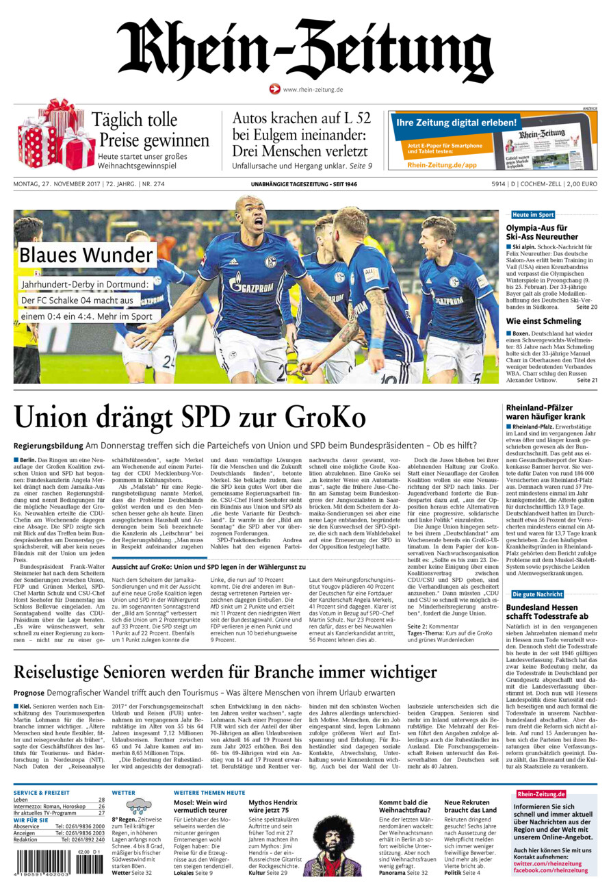 Rhein-Zeitung Kreis Cochem-Zell vom Montag, 27.11.2017