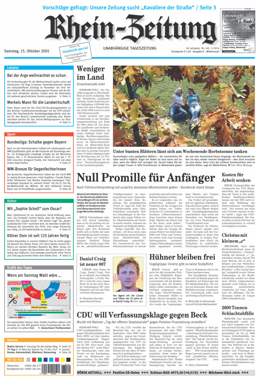 Rhein-Zeitung Kreis Cochem-Zell vom Samstag, 15.10.2005