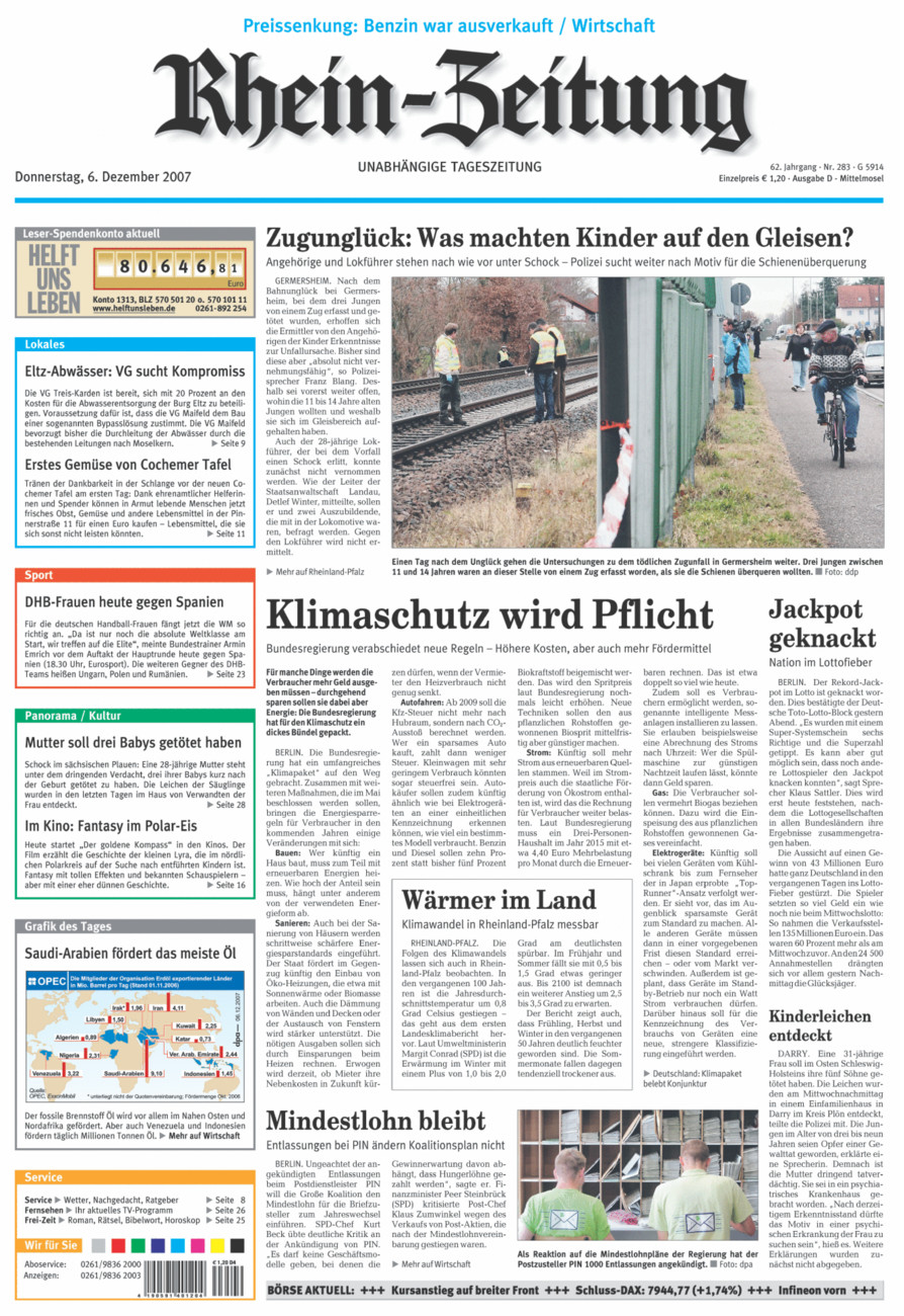 Rhein-Zeitung Kreis Cochem-Zell vom Donnerstag, 06.12.2007