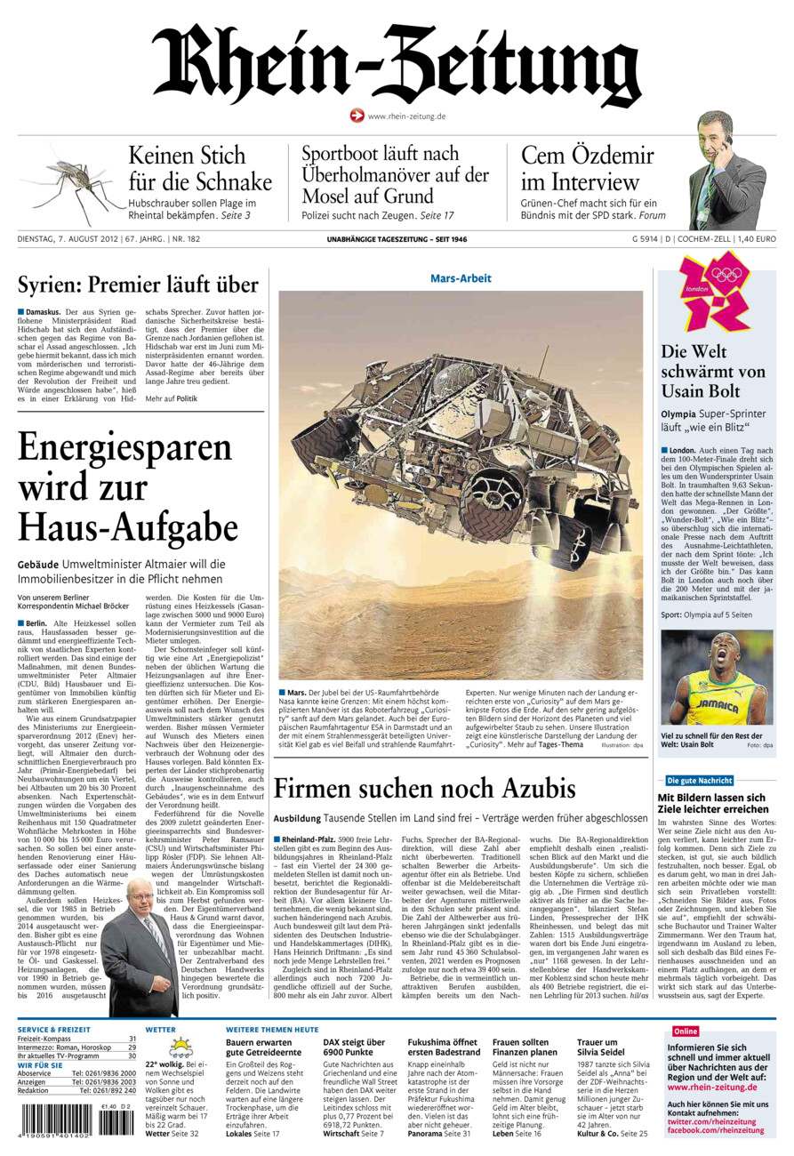 Rhein-Zeitung Kreis Cochem-Zell vom Dienstag, 07.08.2012