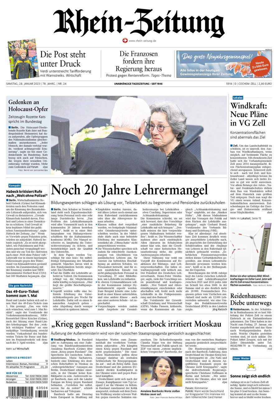 Rhein-Zeitung Kreis Cochem-Zell vom Samstag, 28.01.2023