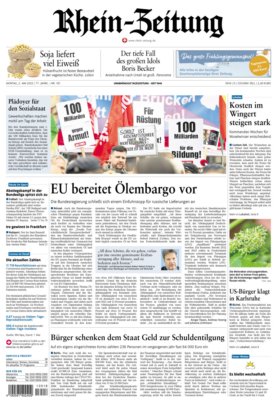 Rhein-Zeitung Kreis Cochem-Zell vom Montag, 02.05.2022