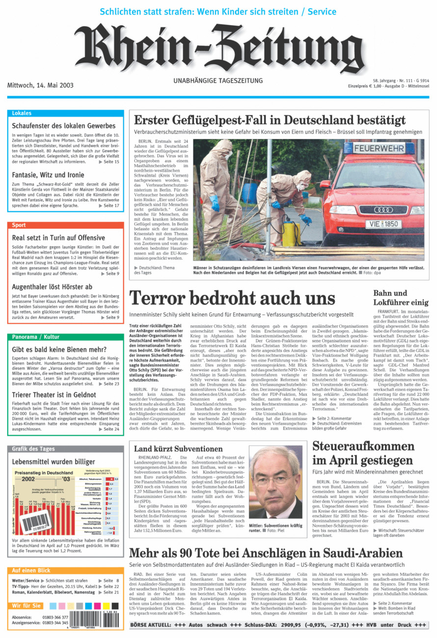 Rhein-Zeitung Kreis Cochem-Zell vom Mittwoch, 14.05.2003