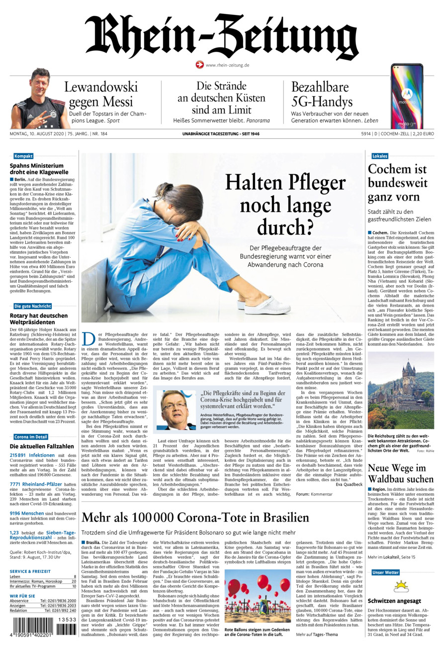 Rhein-Zeitung Kreis Cochem-Zell vom Montag, 10.08.2020
