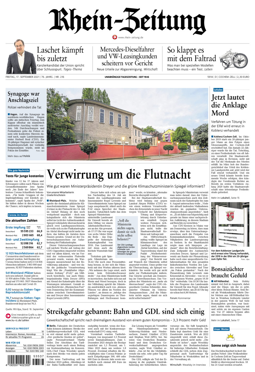 Rhein-Zeitung Kreis Cochem-Zell vom Freitag, 17.09.2021