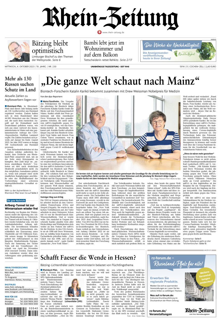 Rhein-Zeitung Kreis Cochem-Zell vom Mittwoch, 04.10.2023