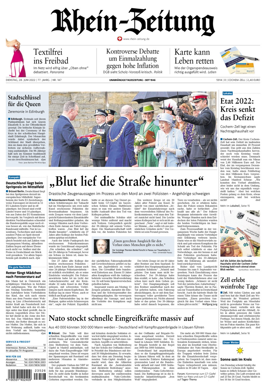 Rhein-Zeitung Kreis Cochem-Zell vom Dienstag, 28.06.2022