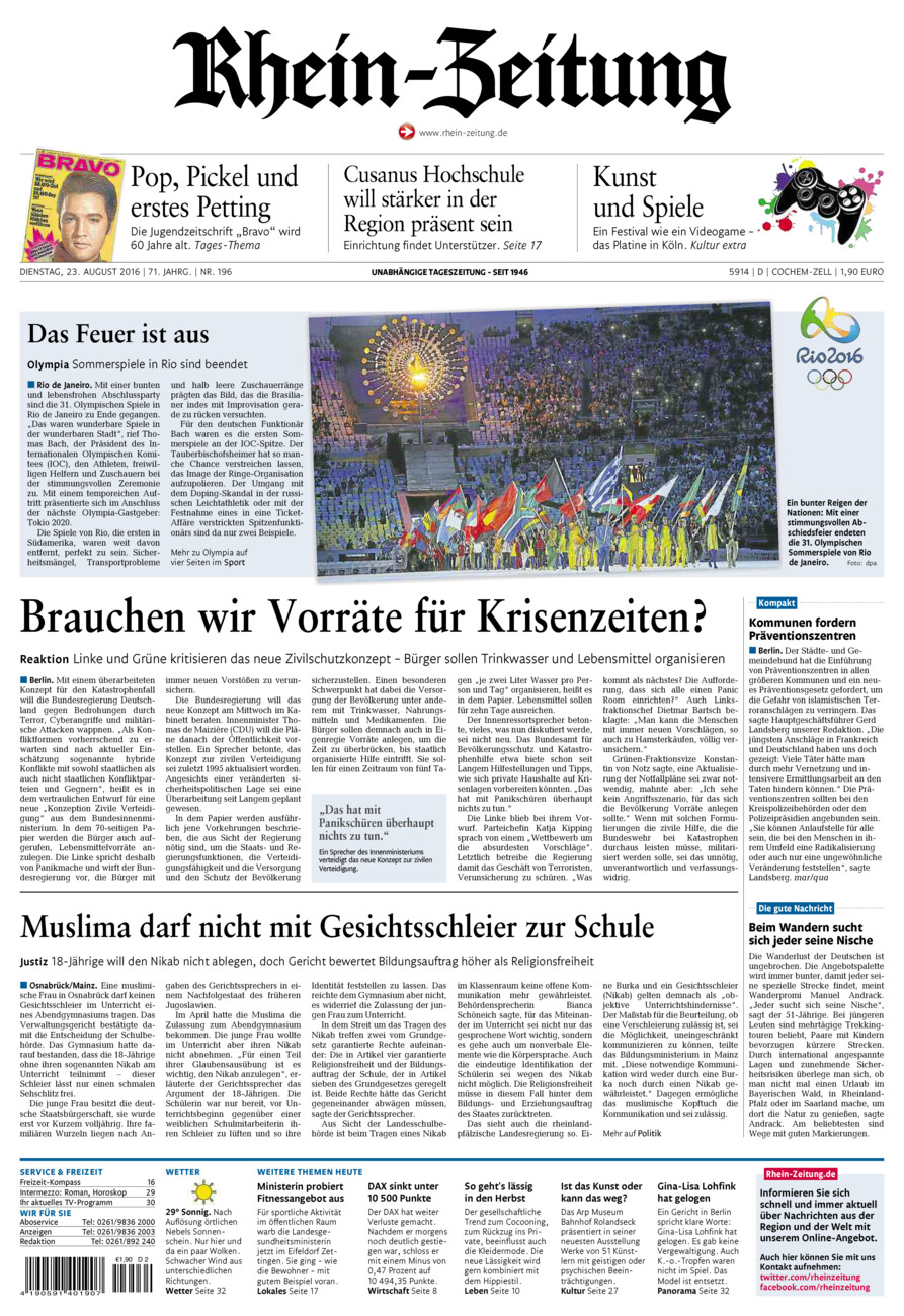 Rhein-Zeitung Kreis Cochem-Zell vom Dienstag, 23.08.2016