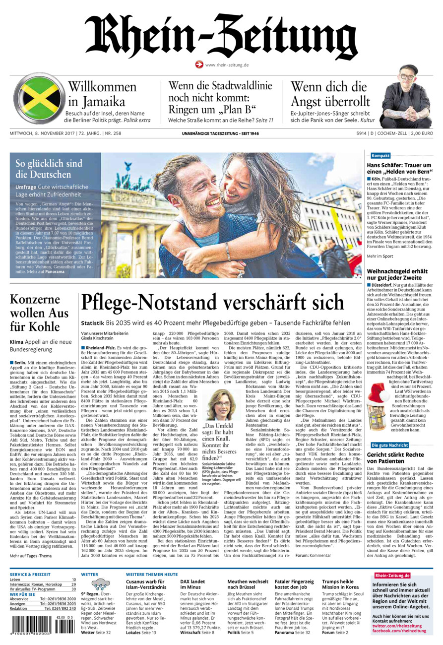 Rhein-Zeitung Kreis Cochem-Zell vom Mittwoch, 08.11.2017