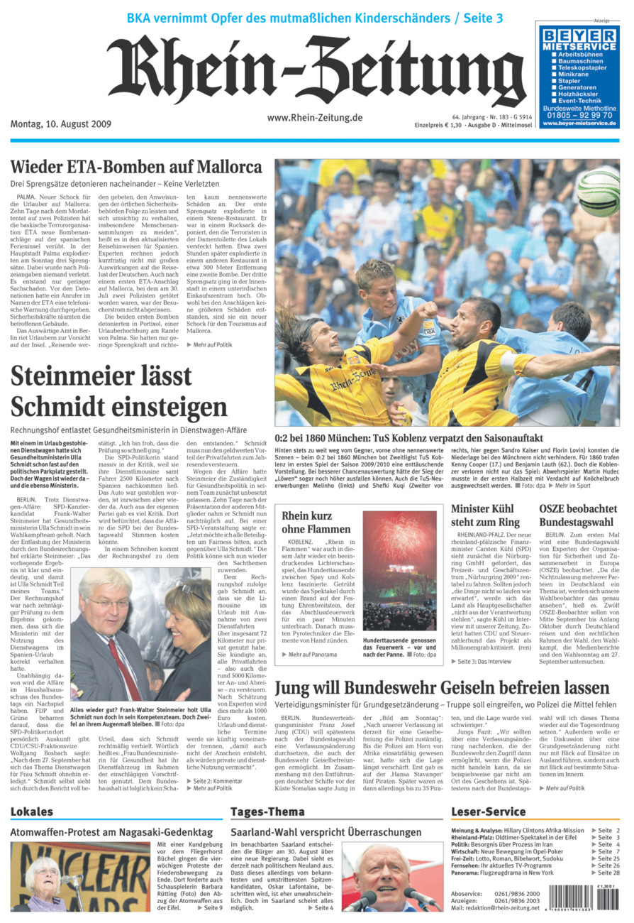 Rhein-Zeitung Kreis Cochem-Zell vom Montag, 10.08.2009