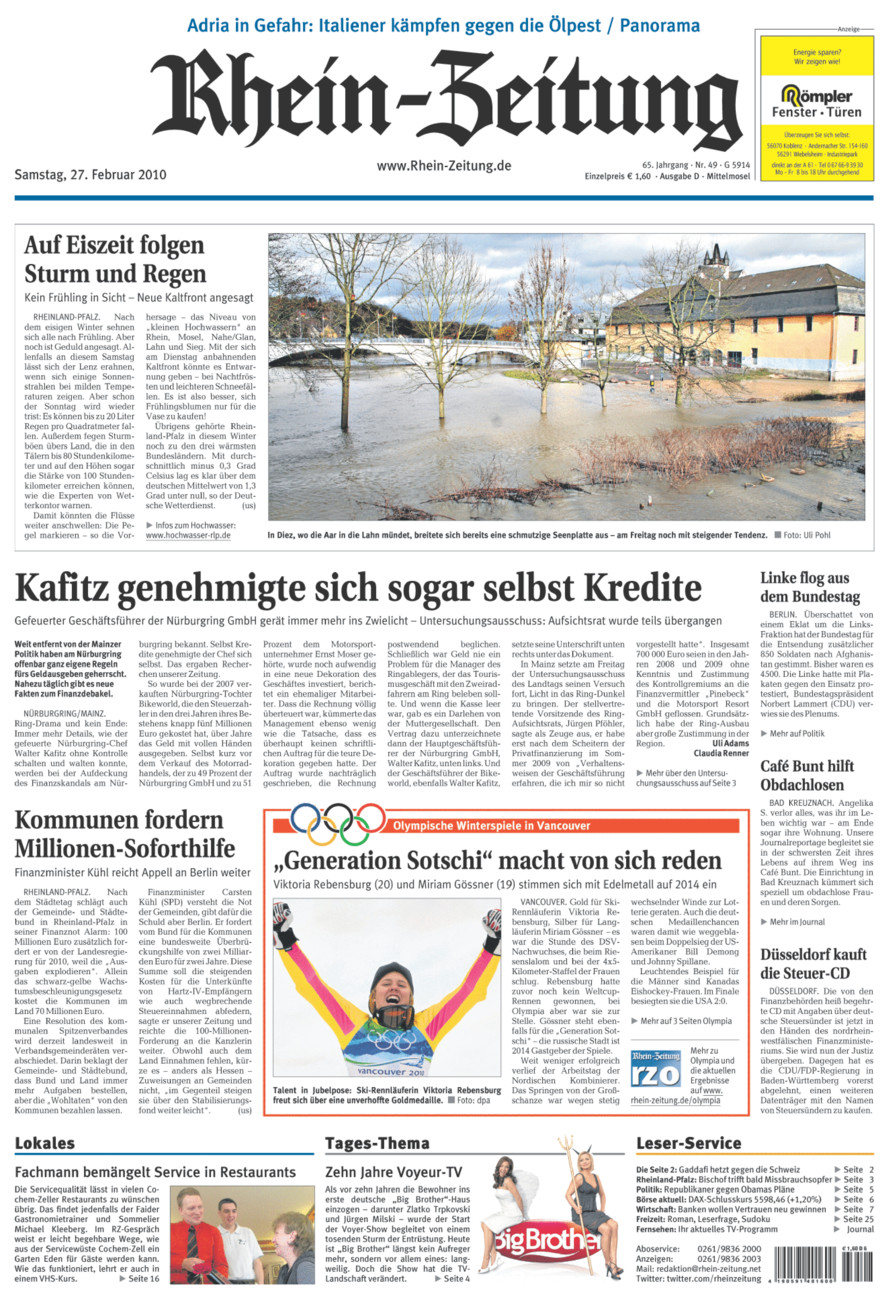 Rhein-Zeitung Kreis Cochem-Zell vom Samstag, 27.02.2010