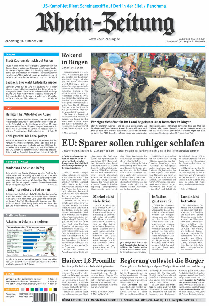 Rhein-Zeitung Kreis Cochem-Zell vom Donnerstag, 16.10.2008