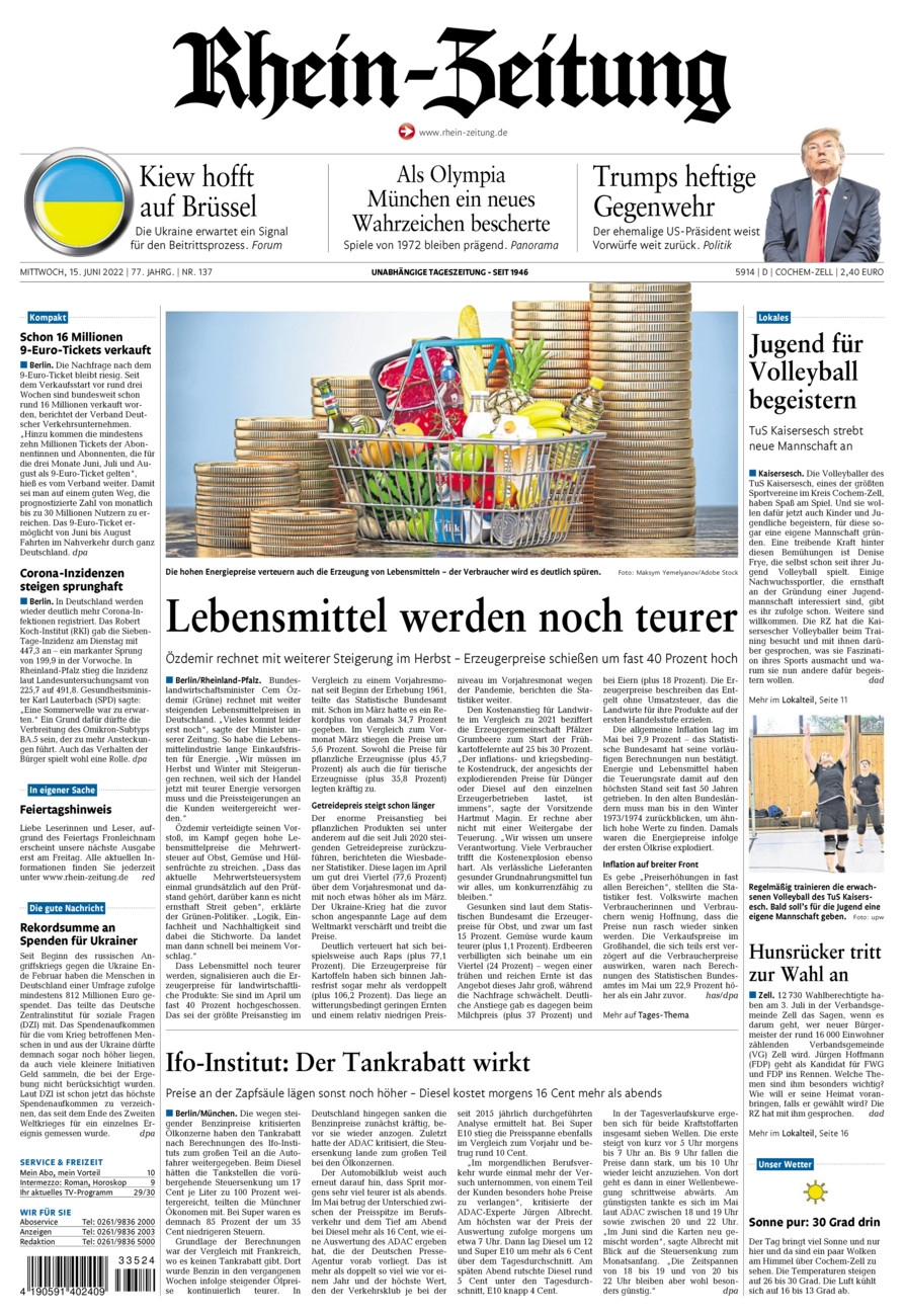 Rhein-Zeitung Kreis Cochem-Zell vom Mittwoch, 15.06.2022