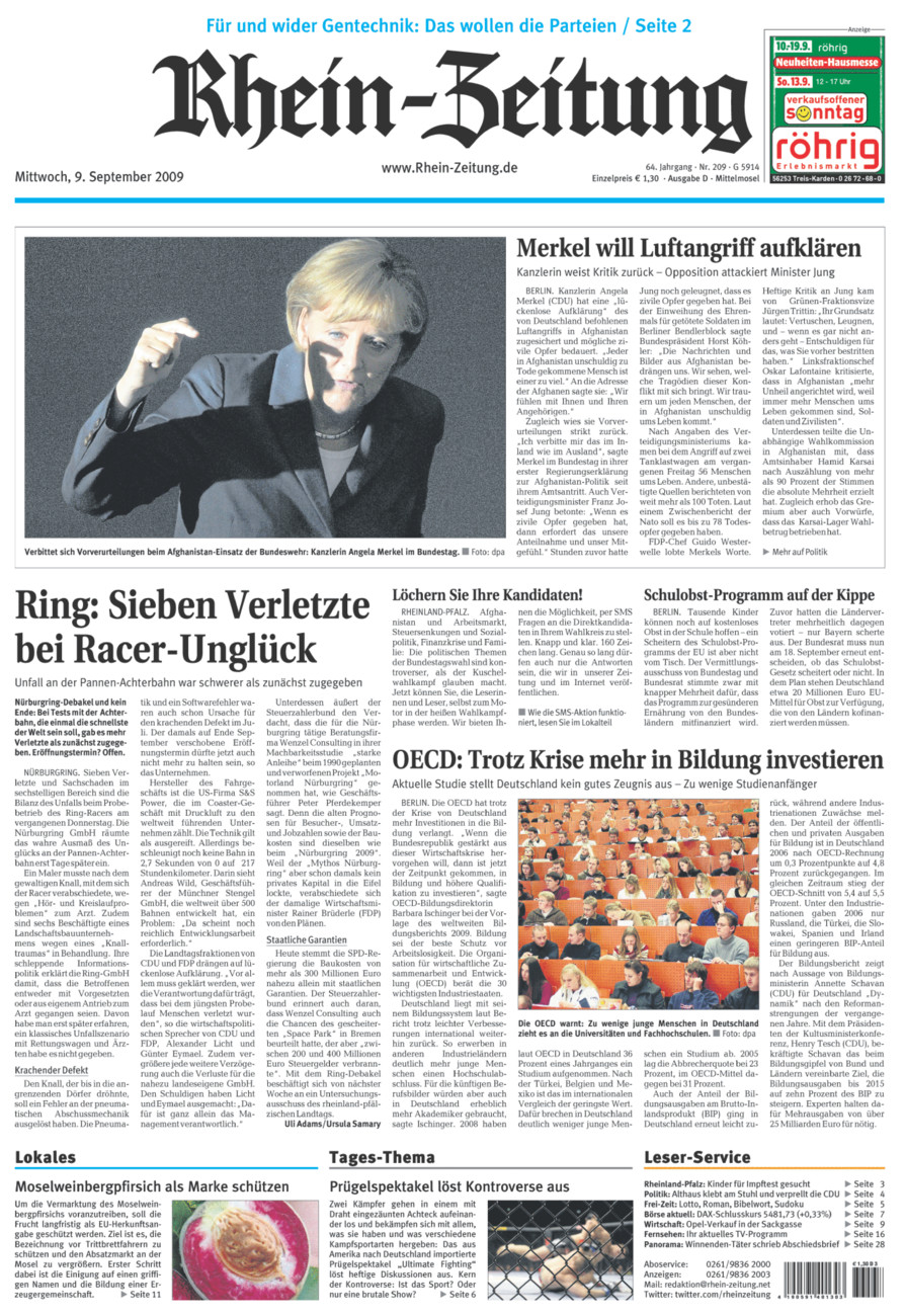 Rhein-Zeitung Kreis Cochem-Zell vom Mittwoch, 09.09.2009