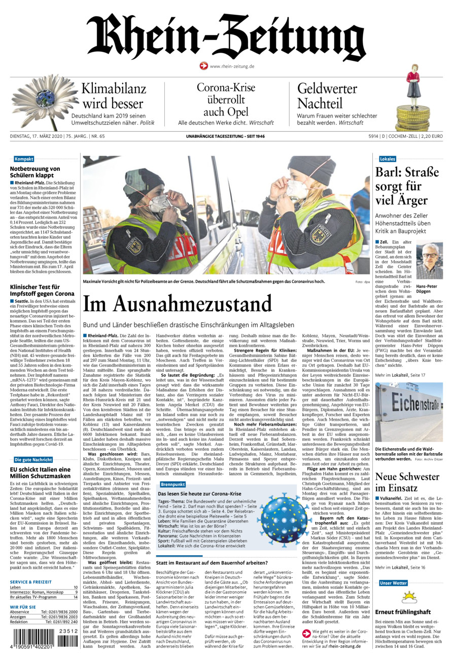 Rhein-Zeitung Kreis Cochem-Zell vom Dienstag, 17.03.2020
