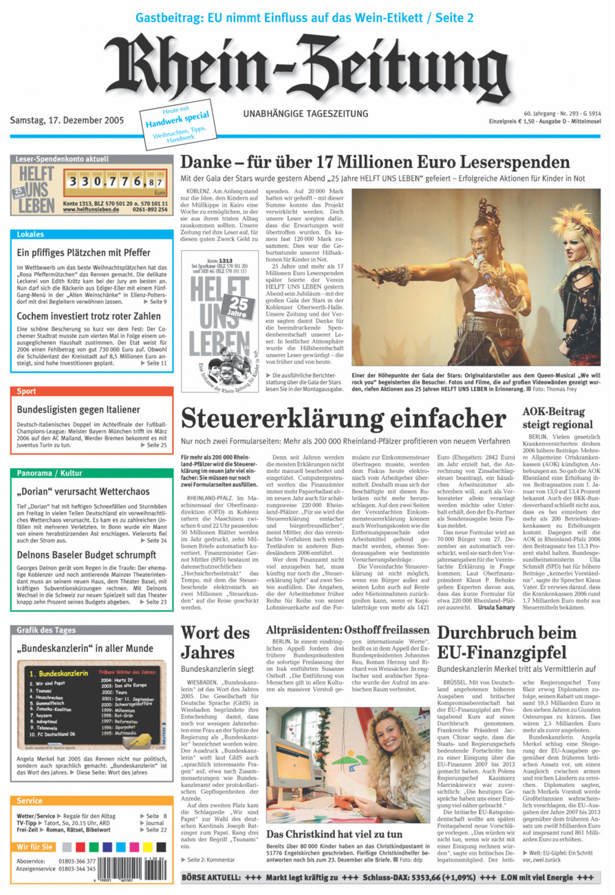 Rhein-Zeitung Kreis Cochem-Zell vom Samstag, 17.12.2005