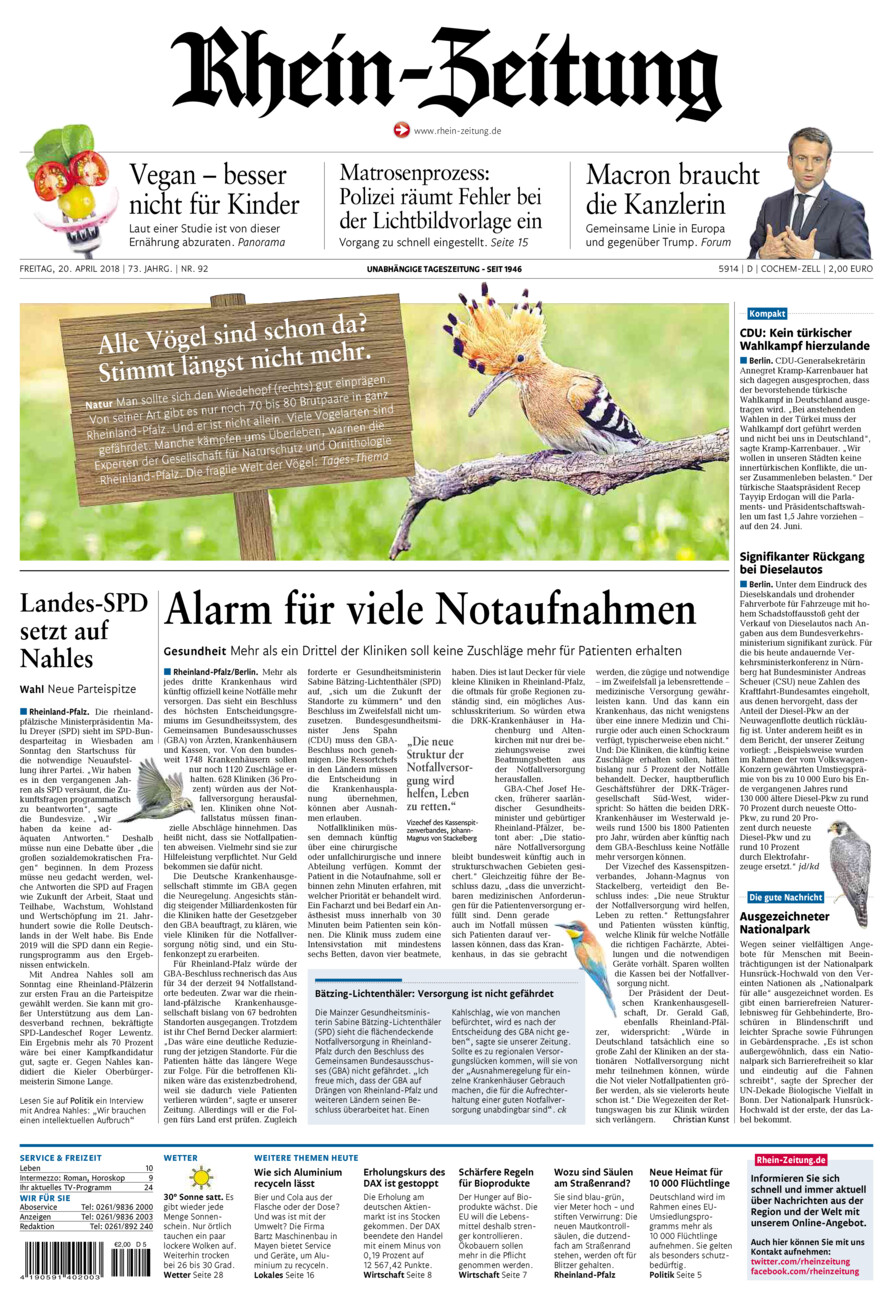 Rhein-Zeitung Kreis Cochem-Zell vom Freitag, 20.04.2018